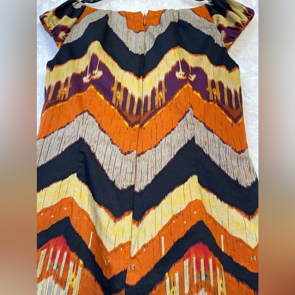 Adrianna Papell Womens 4P Burnt Orange Chevron Mini Dress Lined Pockets Pullover - Picture 3 of 16